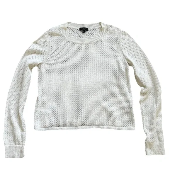 RAG & BONE White Crew Neck Sweater with Perforated/Open Knit Texture Trendy Chic - Picture 1 of 7